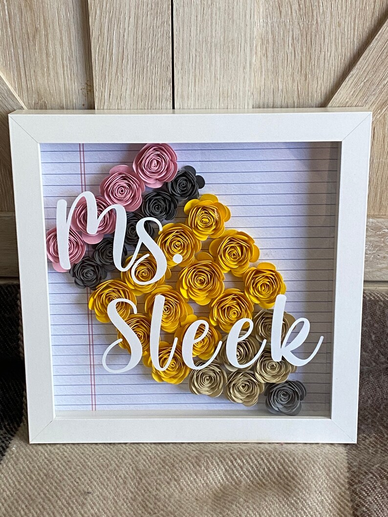 Teacher gift Paper flower shadow box pencil Etsy