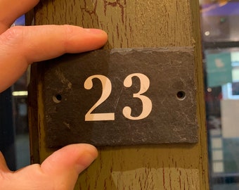 Handmade slate number plaque. Door number sign. Post box numbers. Any number included.8-10cm in width. Vinyl numbers