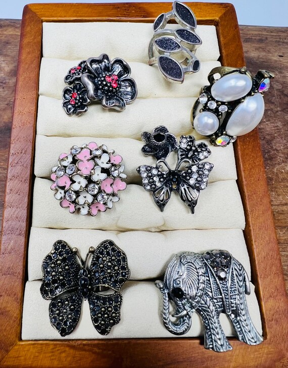 7 Adjustable Vintage Statement Rings - image 2