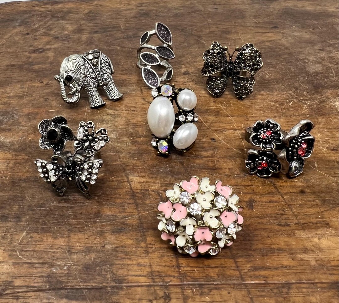 7 Adjustable Vintage Statement Rings - Etsy