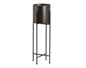Indoor Planter Large Gun Metal Grey Cylindrical Planter On Black Frame Industrial Style Indoor Plant Pot on Legs Vintage Planter on Stand