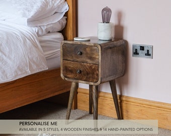 Mini Mango Wood Bedside Table | Scandinavian Nightstand, Grey Wash Finish