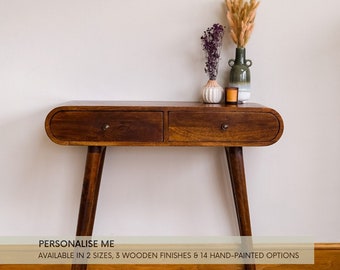 Dark Mango Wood Console Table | Retro Hallway Side Table with Drawers