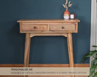 Mango Wood Scandinavian Console Table | Small Entryway Table, 2 Drawers