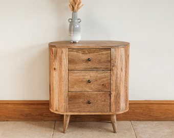 Rustic Chest of Drawers in Natural Solid Mango Wood Small Storage Sideboard Cabinet 3 Drawer Unit | Bespoke Hand Painted Option Available