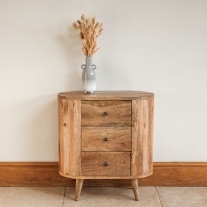 Rustic Chest of Drawers in Natural Solid Mango Wood Small Storage Sideboard Cabinet 3 Drawer Unit | Bespoke Hand Painted Option Available