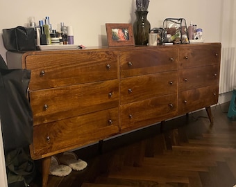 Curved Mango Wood Chest of Drawers | Retro Bedroom Storage, Hand-Painted Option