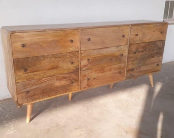 Mango Wood Chest of Drawers | Retro Style Bedroom Storage, Custom Finish