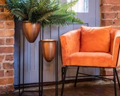 Copper Bullet Planter On Black Frame, Industrial Style Metal Indoor Planter on Legs Large Vintage Style Indoor Plant Pot, Plant Pot on Stand