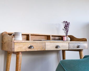 Handmade Wooden Writing Desk with Storage 100cm Wide Scandinavian Natural Light Brown