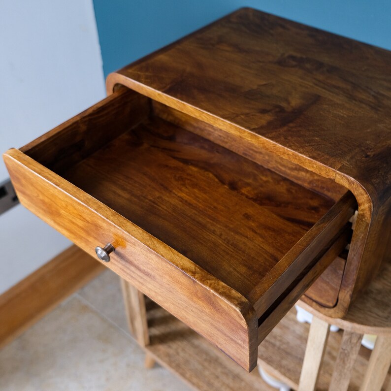 Mango Wood Floating Nightstand | Mid Century Modern Bedside Table Bild 3