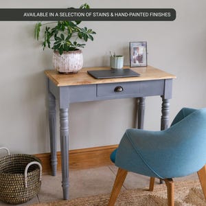 Hand Painted Grey Desk Solid Wood with Storage Drawer and Turned Legs Victorian Style