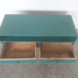 Hand Painted Teal Mango Wood TV Stand, Scandinavian Media Unit image 4