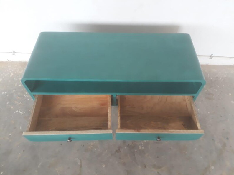 Hand Painted Teal Mango Wood TV Stand, Scandinavian Media Unit image 4