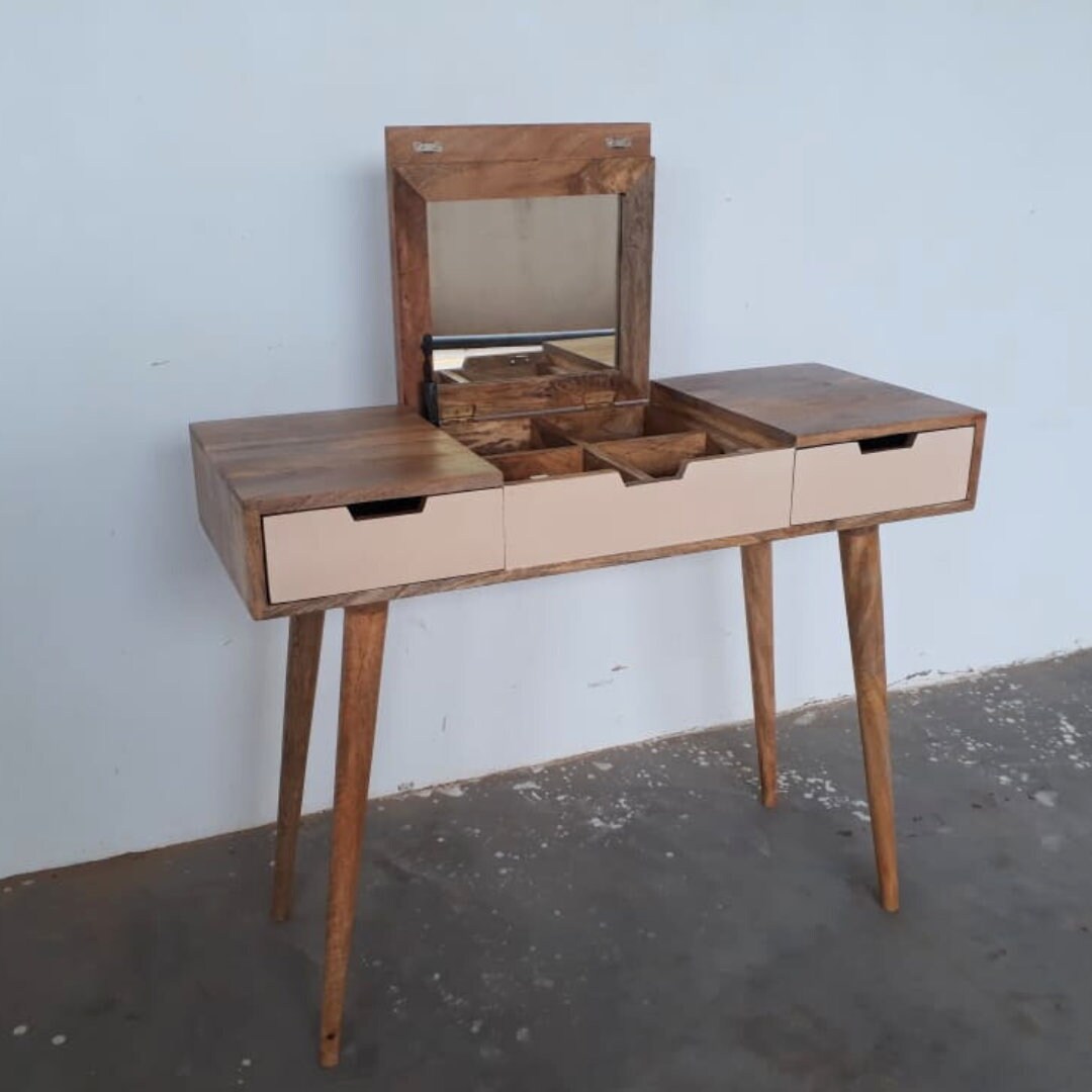 Bespoke Hand Painted Dressing Table and Bench Set Custom Scandinavian 3