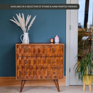 Hand-Carved Pineapple Chest of 3 Drawers Handmade Solid Mango Wood Storage Dresser for Bedroom