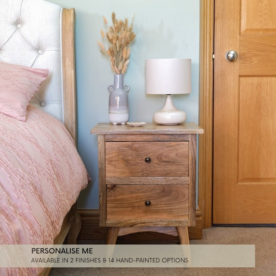 Nordic Style Wooden Bedside Cabinet 2 Drawers Light Mango Wood