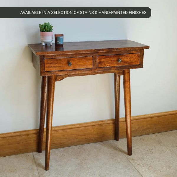 Dark Wood Console Table with 2 Storage Drawers Small Entryway Table