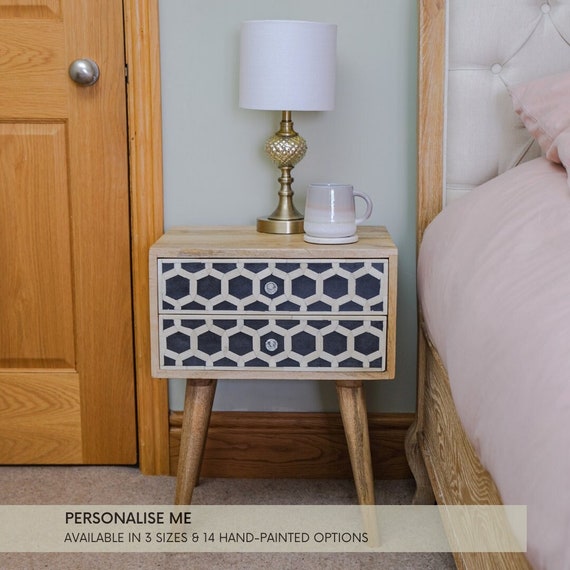 Bone Inlay Bedside Table 2 Drawers Solid Mango Wood Vintage Style