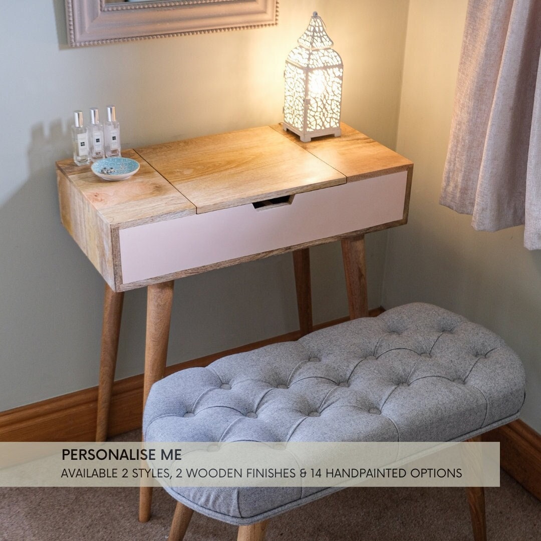 Scandinavian Dressing Table and Bench Set Single Hand Painted Drawer