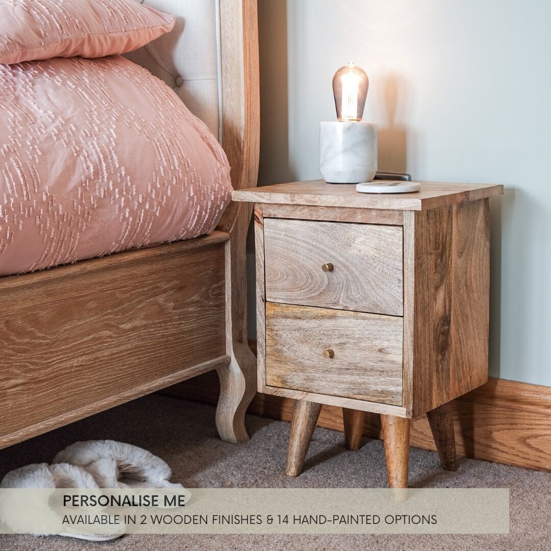 Small Mango Wood Bedside Table | Nordic Scandinavian Nightstand - Etsy UK