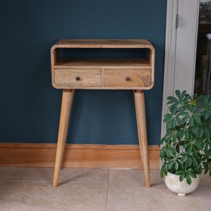 Mini Curved Console Table With 2 Drawers Open Storage Shelf Solid Mango ...