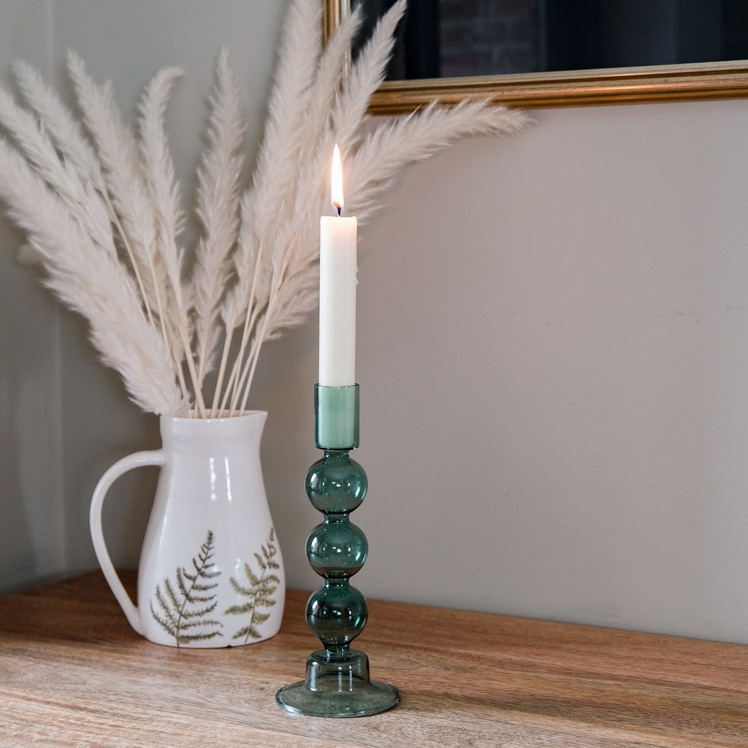 Glass Bubble Candle Holder Turquoise Tall Taper Candlestick Etsy
