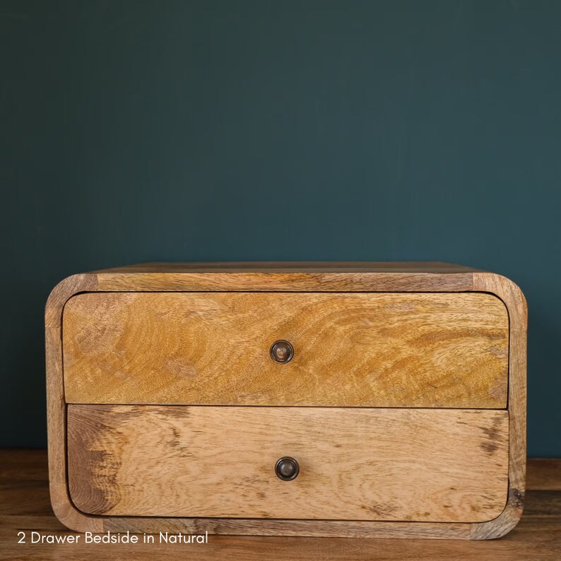 Mango Wood Floating Nightstand | Mid Century Modern Bedside Table Bild 6
