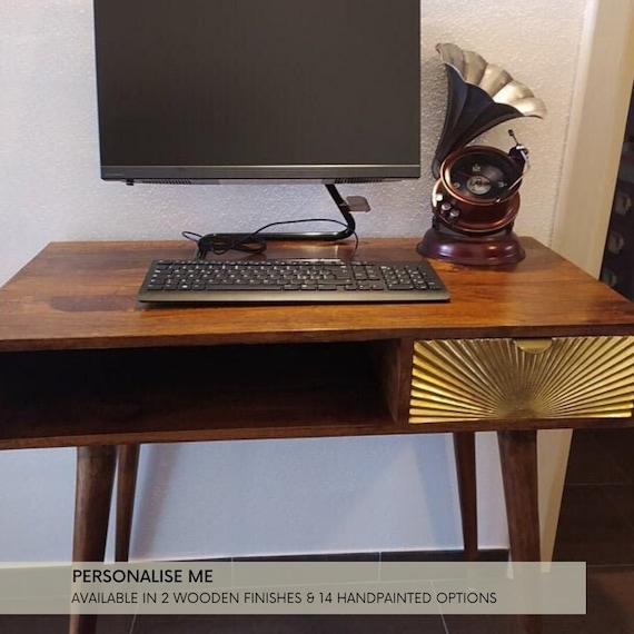 Sunrise Gold Carved Writing Desk With Single Drawer and Open Slot