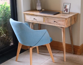 Small Solid Wood Writing Desk with 2 Drawers Handmade Scandinavian Style Vanity Table