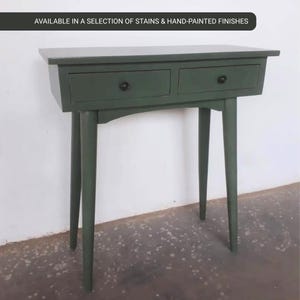 Small Painted Console Table with Drawers - Green Solid Wood Narrow Entryway Table