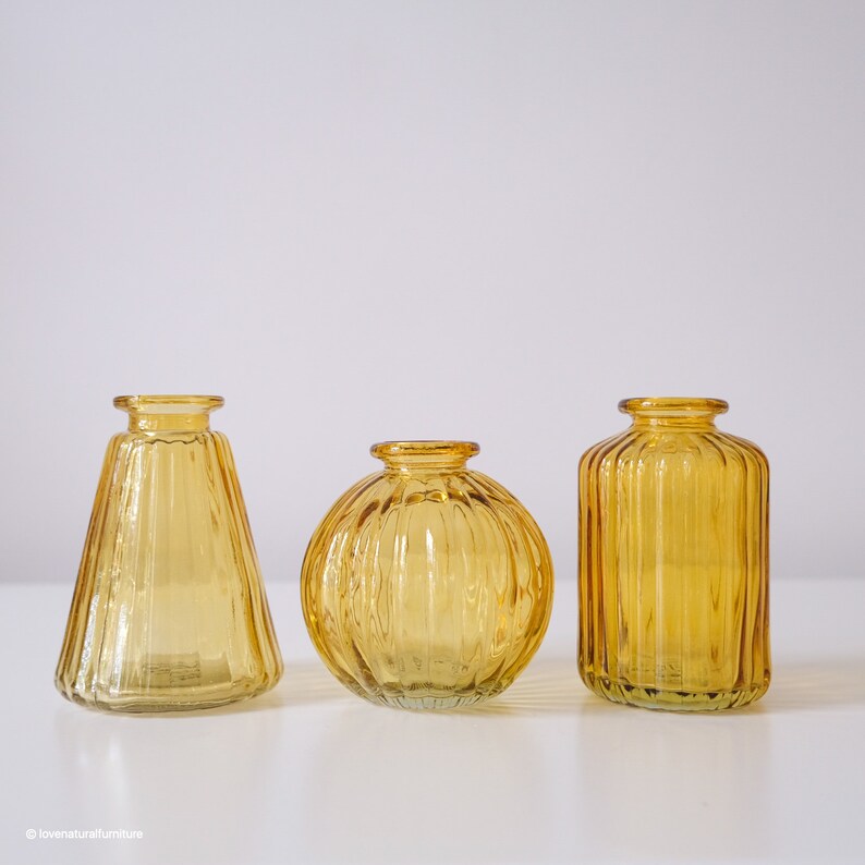Small Coloured Glass Bud Vases Assorted Set of 3 Yellow Clear Etsy UK