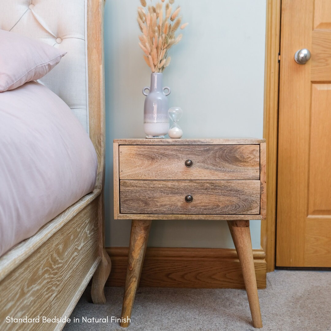 Handcrafted Mango Wood Bedside Table | Scandinavian Nightstand With ...