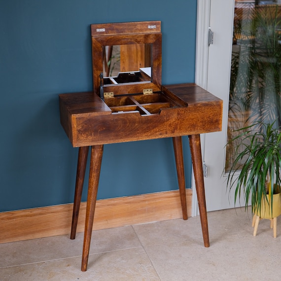 dark brown dressing table Adalynn Brown Wooden 2 Drawer Dressing Table & Marble Top