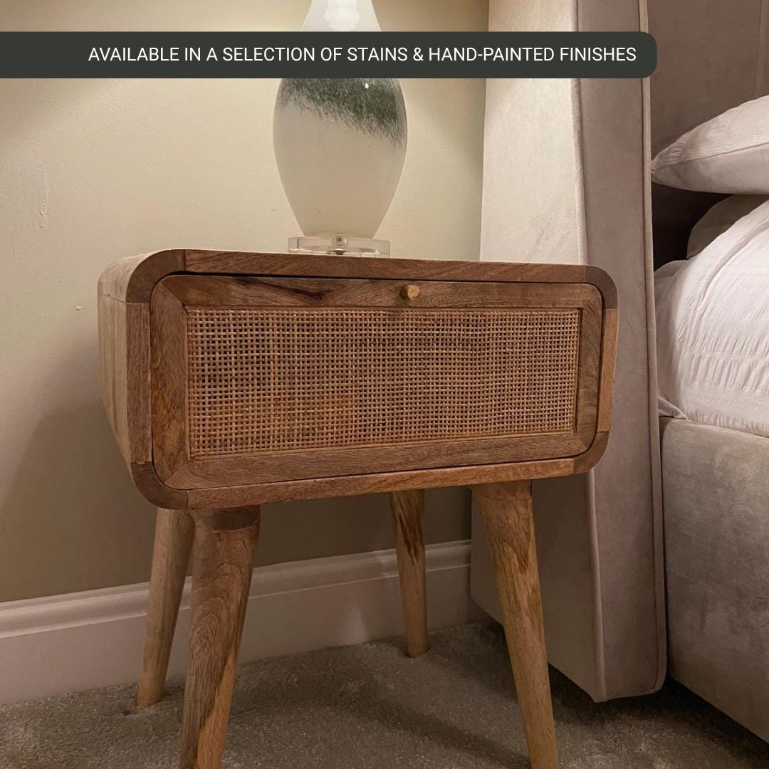 Rattan Bedside Table Solid Mango Wood With Storage Drawer Contemporary ...