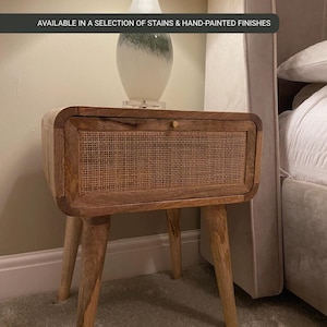 Rattan Bedside Table Solid Mango Wood with Storage Drawer Contemporary Scandinavian Style