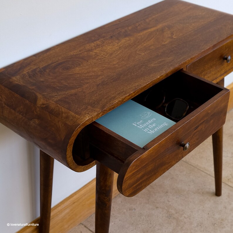 Curved Console Table Two Drawers Solid Dark Mango Wood Retro Etsy UK