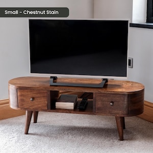 Solid Wood TV Stand 110cm Wide with Storage for Living Room Natural Light Brown zdjęcie 11