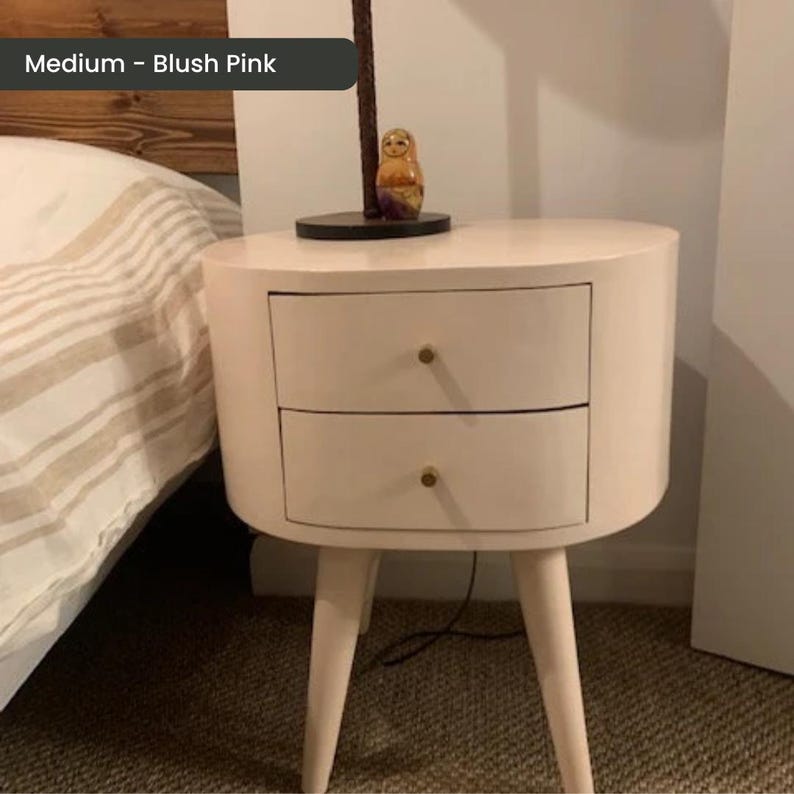 Solid Wood Round Bedside Table, Chestnut Finish Nightstand With Two ...