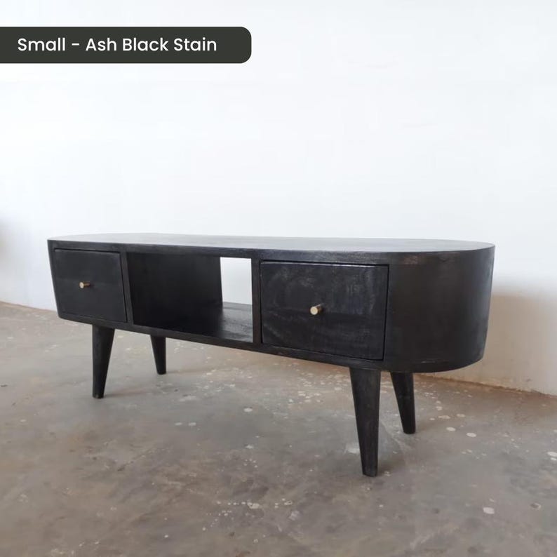 Solid Wood TV Stand 110cm Wide with Storage for Living Room Natural Light Brown zdjęcie 15