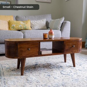Solid Wood TV Stand 110cm Wide with Storage for Living Room Natural Light Brown zdjęcie 16