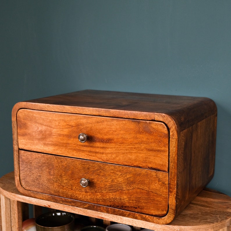 Mango Wood Floating Nightstand | Mid Century Modern Bedside Table Bild 2