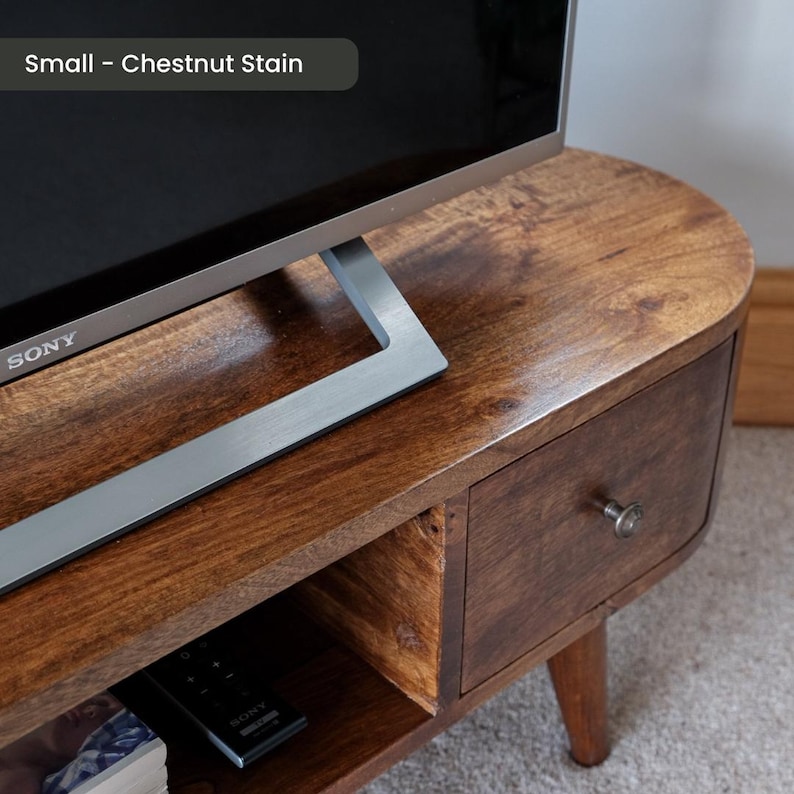 Solid Wood TV Stand 110cm Wide with Storage for Living Room Natural Light Brown zdjęcie 13