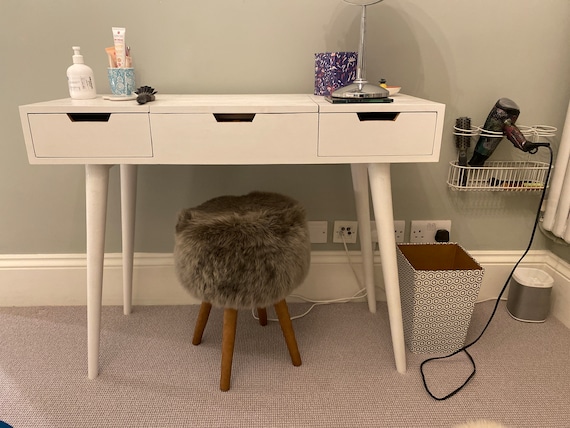 Nordic Flip Top White Makeup Vanity Mini with Stool & Mirror