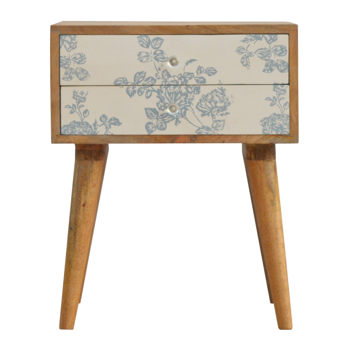 Blue Floral Solid Wood Bedside Table Unique Bedside Etsy