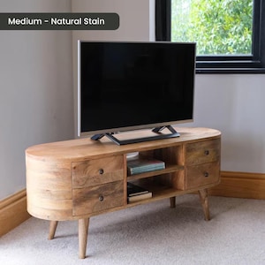 Solid Wood TV Stand 110cm Wide with Storage for Living Room Natural Light Brown zdjęcie 2