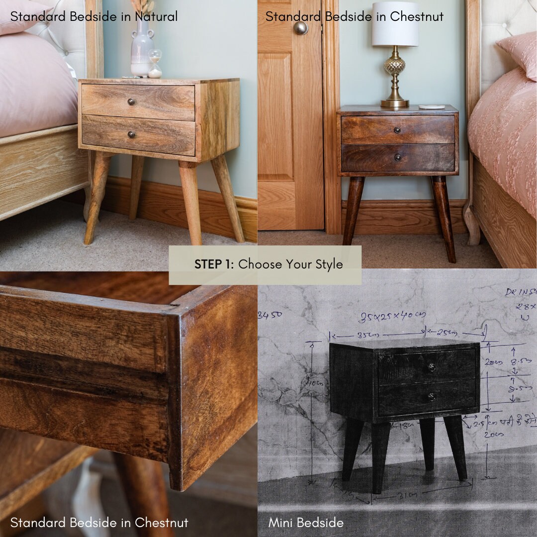 Handcrafted Mango Wood Bedside Table | Scandinavian Nightstand With ...