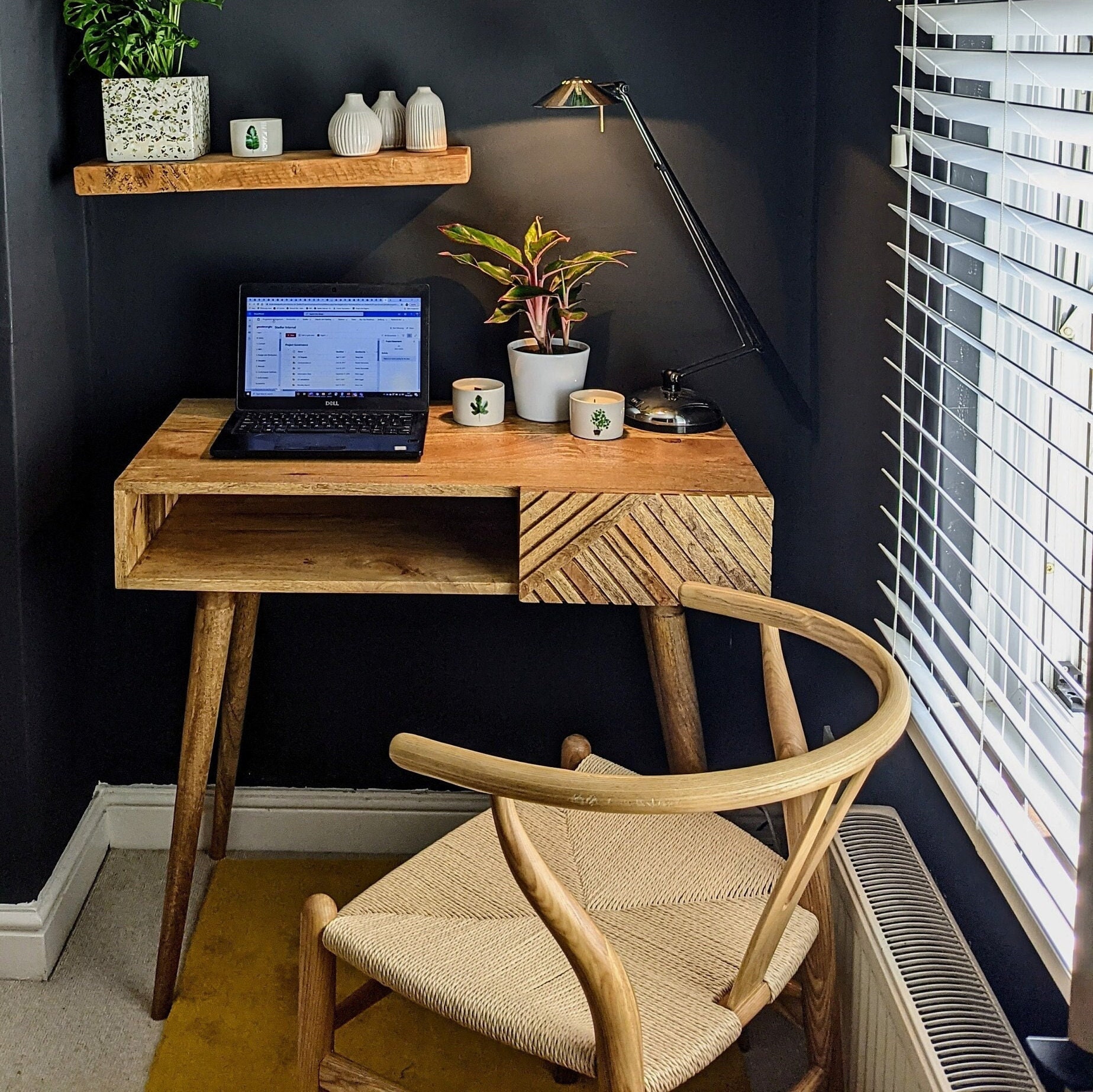 Small Writing Desk One Drawer Open Slot Storage Solid Mango Wood Scandinavian Style Nordic Leg Home Office Hand Painted Option Available Etsy
