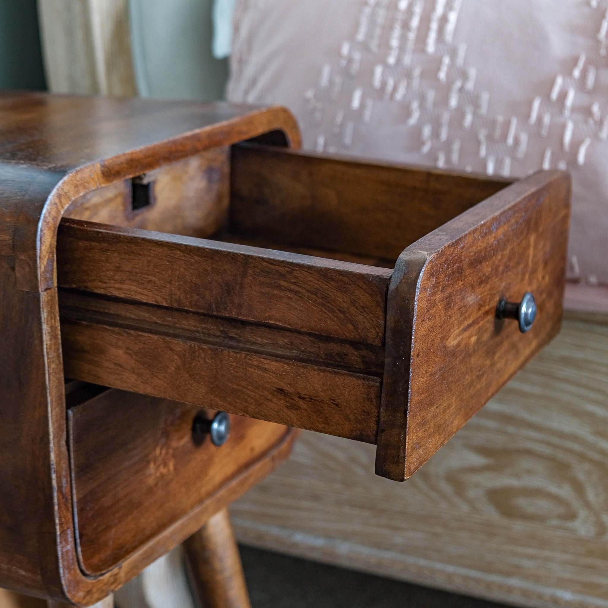 Light Mango Wood Bedside Table | Scandi Nightstand With 2 Drawers - Etsy UK