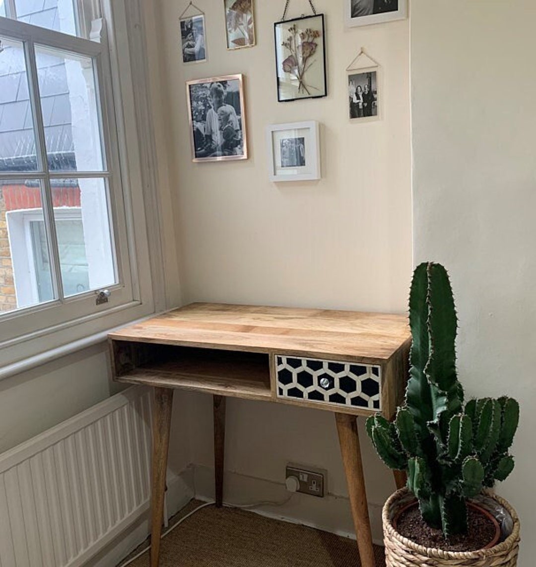 Bone Inlay Writing Desk One Drawer One Shelf Solid Mango Wood Etsy UK